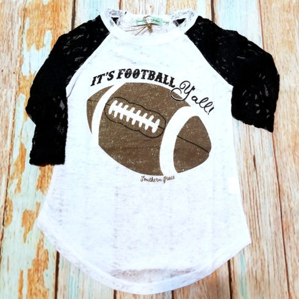 Southern Grace Kids Football Shirt - White and Black